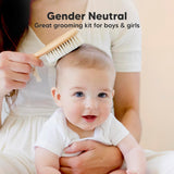 Baby Hair Brush Set for Newborns - Soft Goat Bristle Wooden Baby Brush and Comb Set Newborn Grooming Kit for Cradle Cap, Durable & Gentle, Boy, Girl Infant Essentials Care Kit Brush (Regular, Walnut)