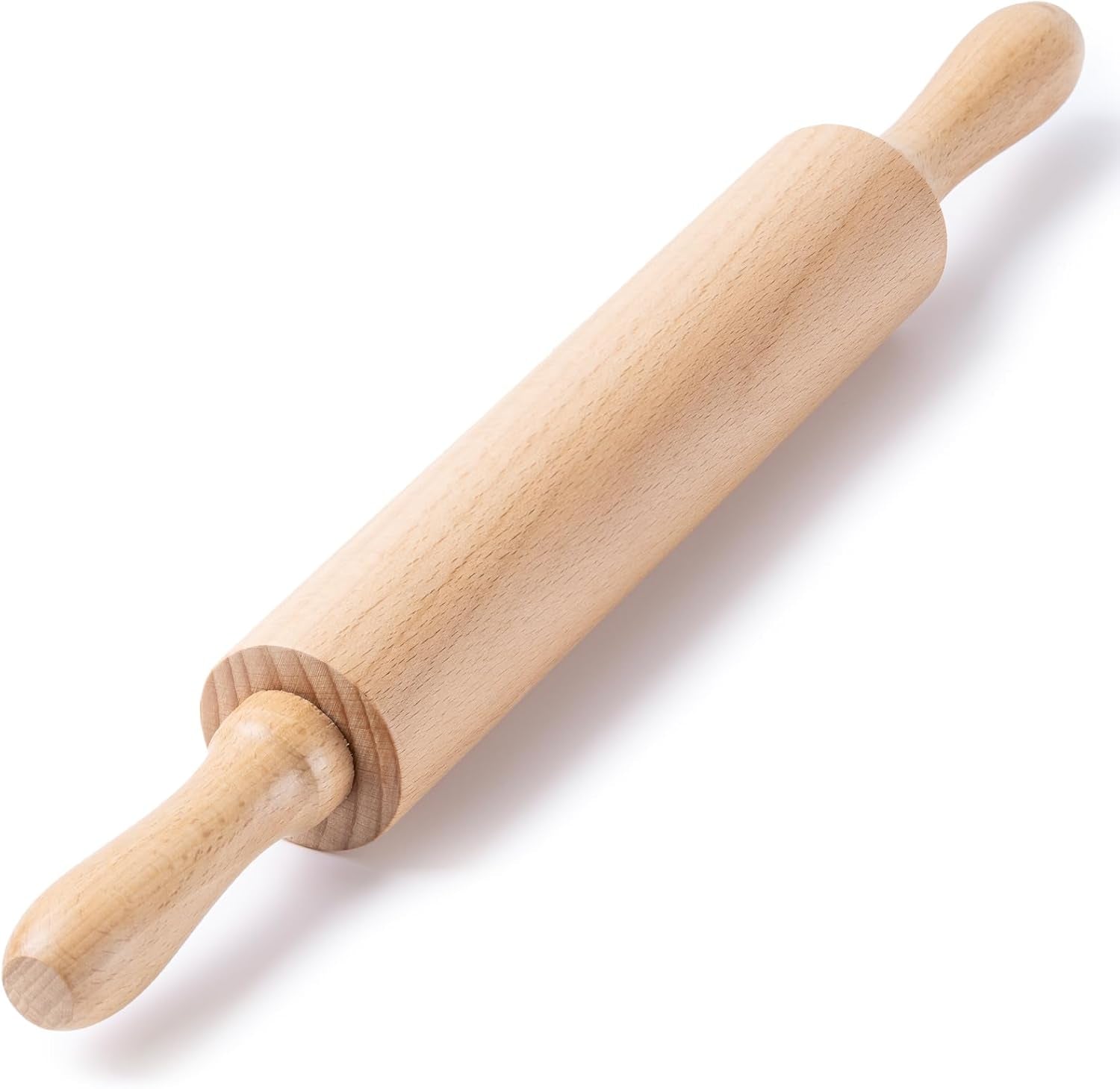 Rolling Pins for Baking, 15.75 Inches Wooden Rolling Pin with Handles, Classic Nonstick Dough Roller for Fondant Pizza Pie Crust Cookie Pastry, Kitchen Baking Essentials, Light Yellow