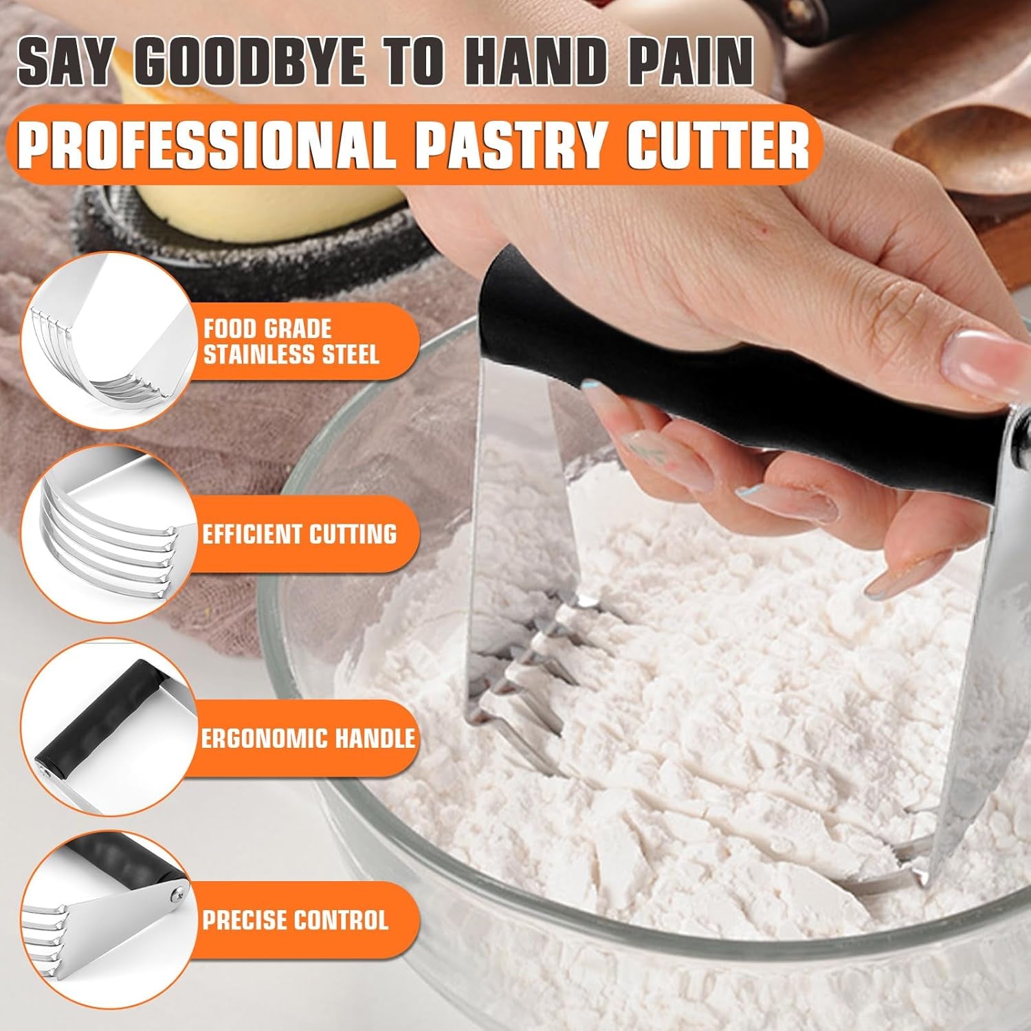 Biscuit Cutter Set,10Pcs Stainless Steel Pastry Blender Set with Pastry Cutter,5Pcs Biscuit Cutter,Dough Cutter,3 Cup Flour Sifter,Baking Mat and Fine Mesh Strainer for Cooking Cookies and Donuts