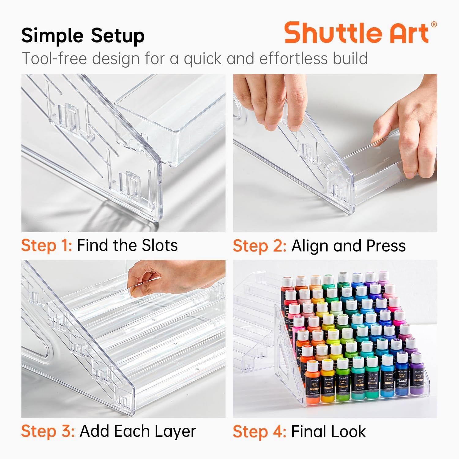 Acrylic Paint Organizer, 7 Layers Clear Storage Rack, Snap on Organizer for Acrylic Paint, Oil Paints, Nail Polish and Craft Supplies