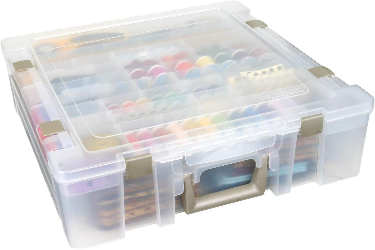 6981AB Super Satchel Deluxe Divided Base, Large Portable Art & Craft Organizer with Drawers, [1] Plastic Storage Case, Clear