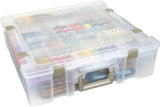 6981AB Super Satchel Deluxe Divided Base, Large Portable Art & Craft Organizer with Drawers, [1] Plastic Storage Case, Clear