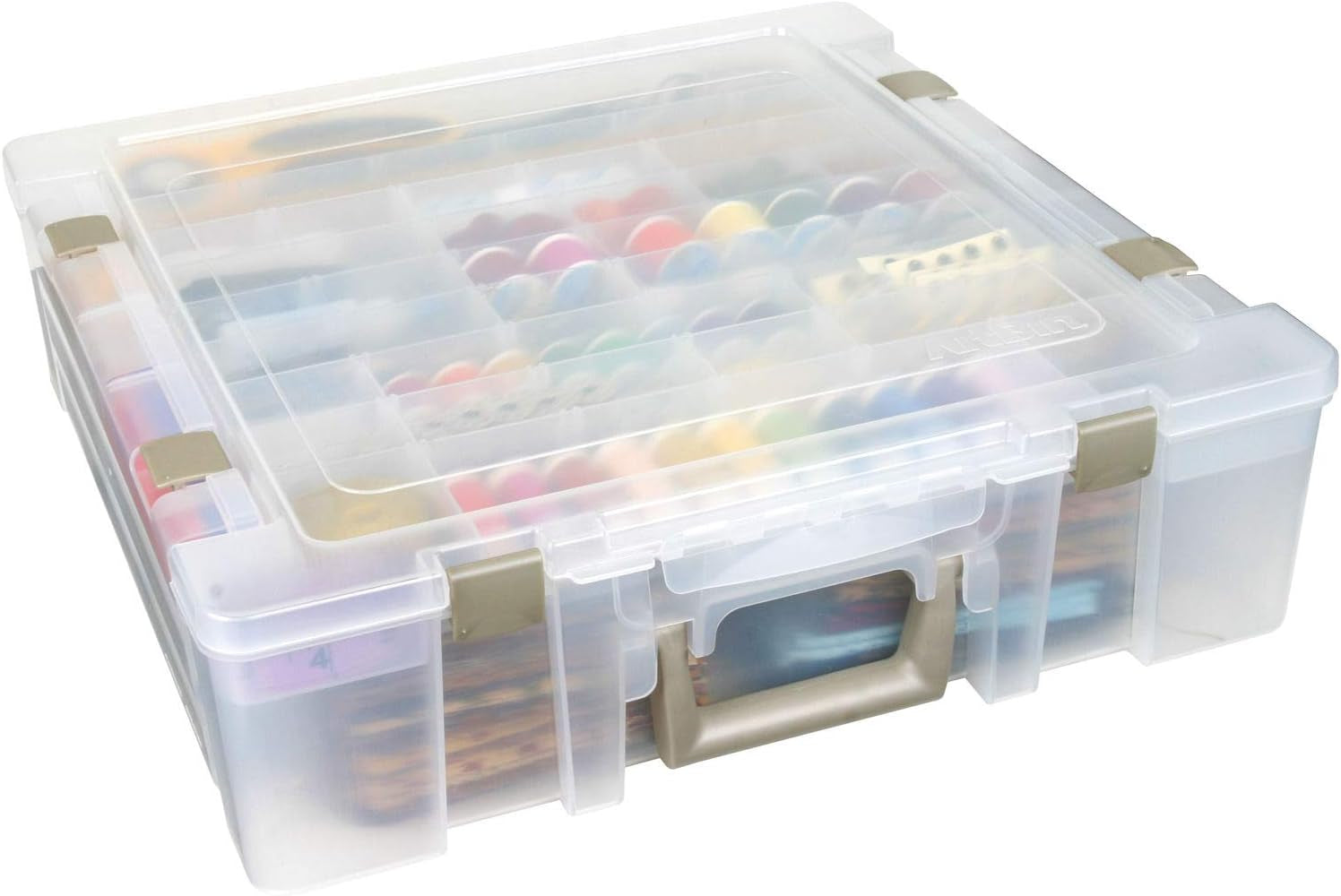 6981AB Super Satchel Deluxe Divided Base, Large Portable Art & Craft Organizer with Drawers, [1] Plastic Storage Case, Clear