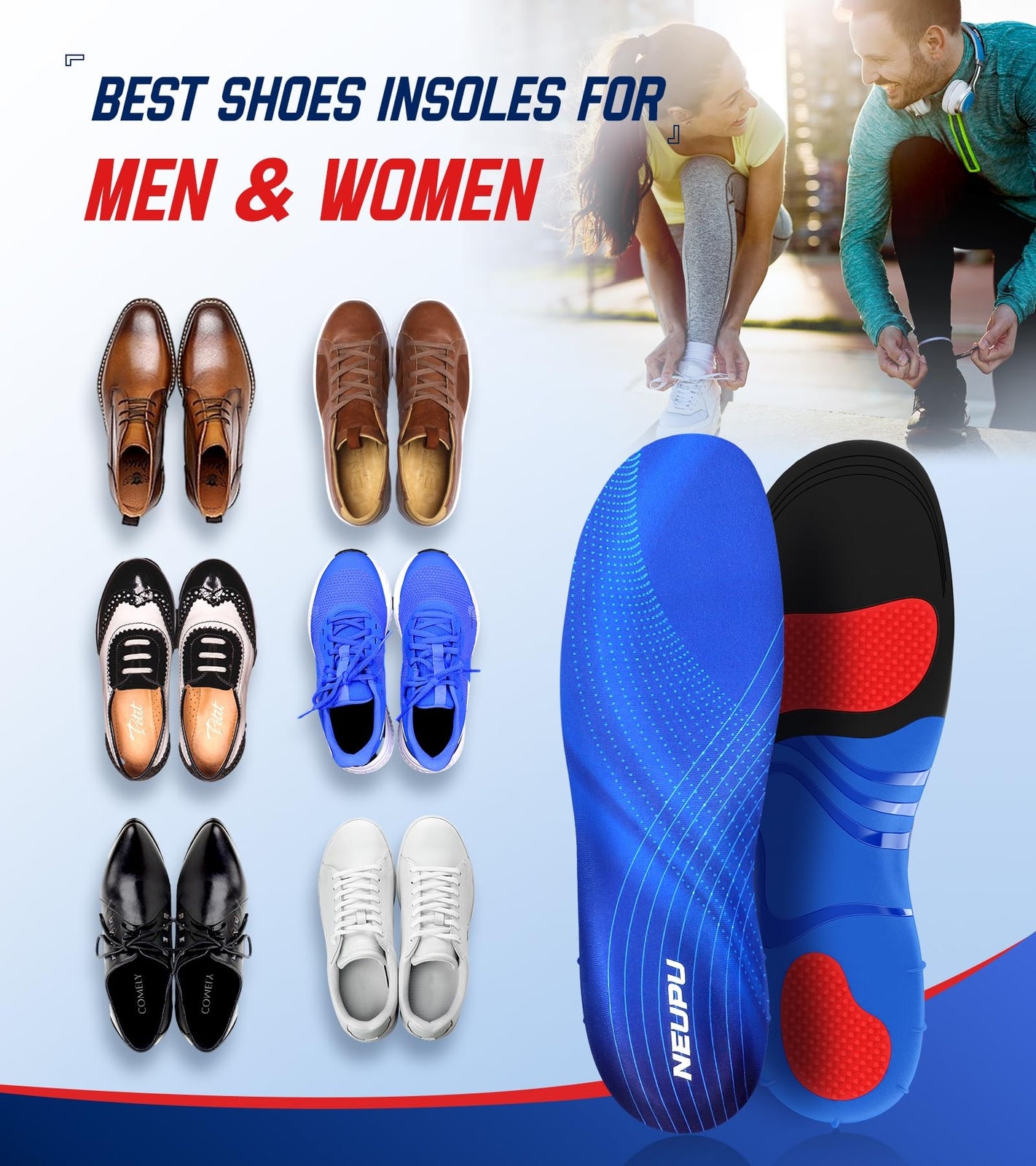 NEUPU Orthotic Insoles for Men and Women High Arch Support Foot Pain Relief