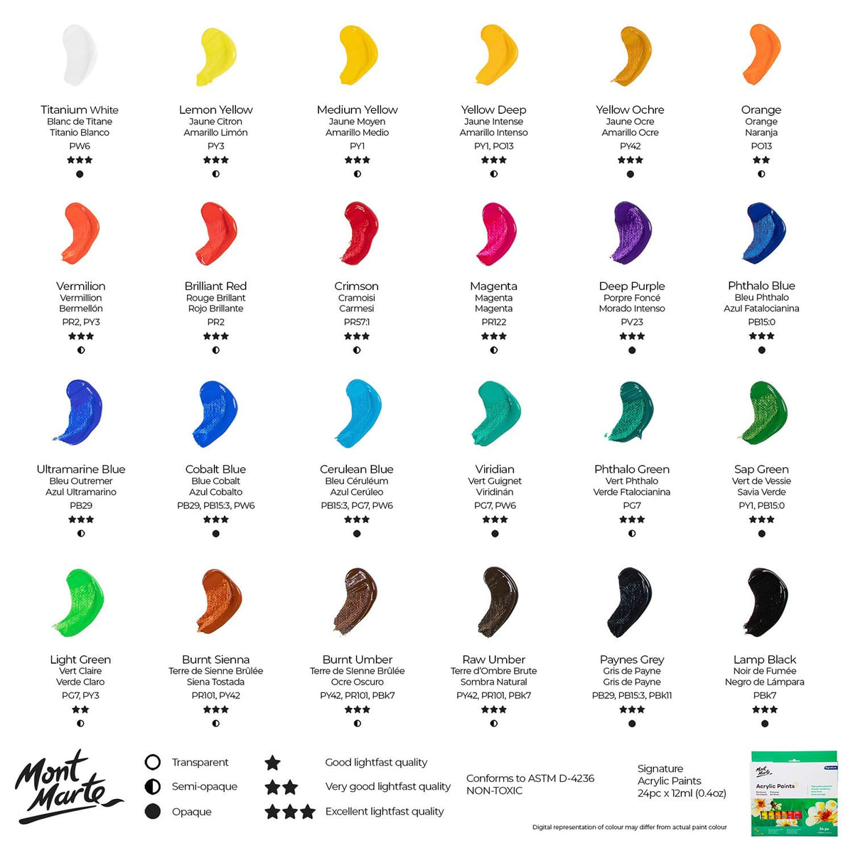Mont Marte Acrylic Paint Set, 24 x 12ml