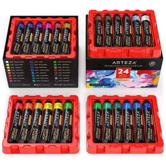 Arteza Acrylic Paint Set, 24 Colors, 22 ml