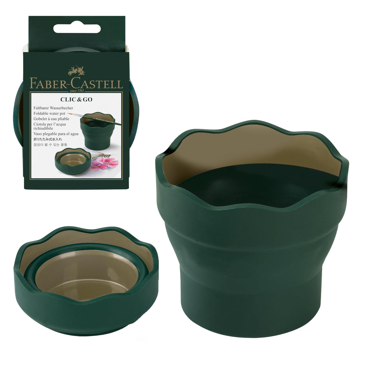 Faber-Castell Clic & Go Collapsible Water Cup with Brush Rim, Dark green