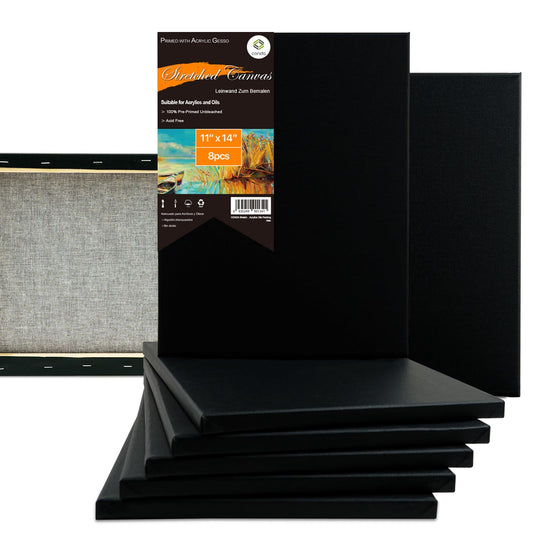 CONDA Black Stretched Canvas, 11x14 in, 8-Pack