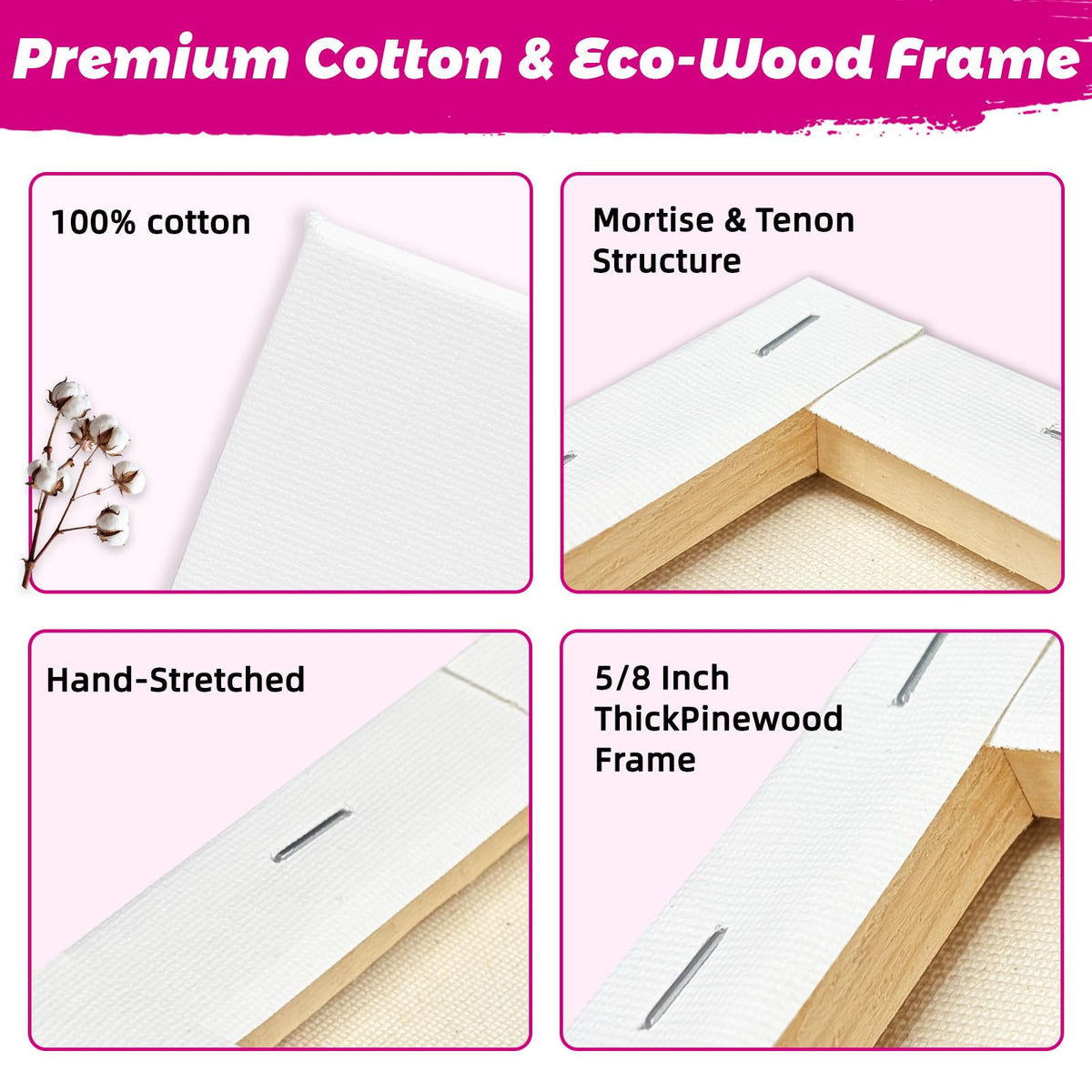 Stretched Canvas 4x4 in Black & White, 12-Pack