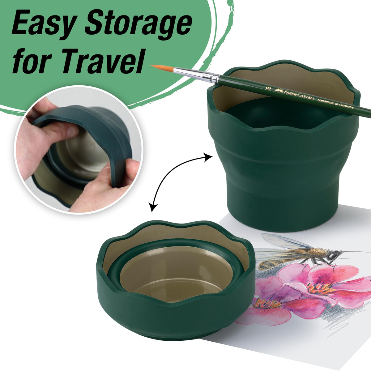 Faber-Castell Clic & Go Collapsible Water Cup with Brush Rim, Dark green