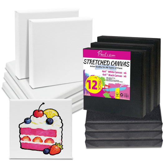 Stretched Canvas 4x4 in Black & White, 12-Pack