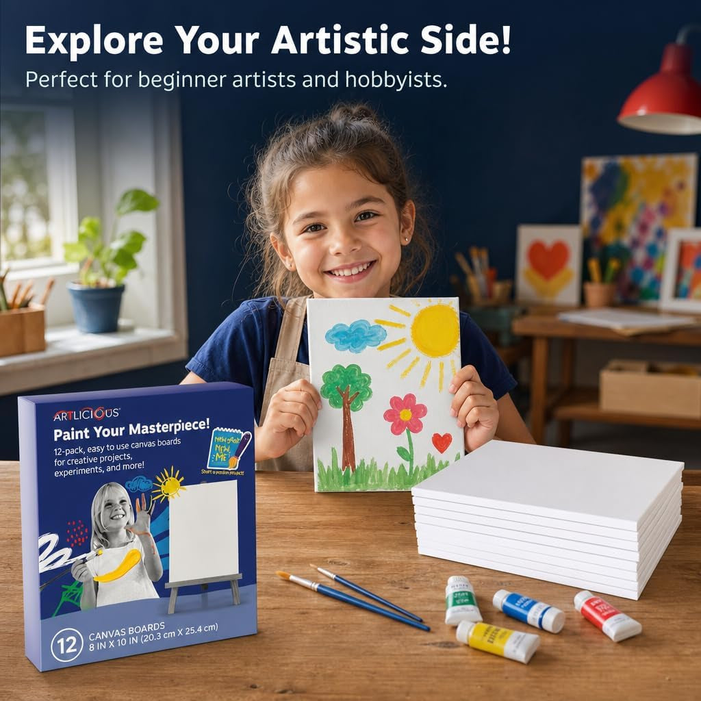 Canvases for Painting 12 Packs - 8 X 10” Blank Canvas 100% Cotton Painting Canvas Panels for Acrylic, Oil & Watercolor Paint for Canvas Painting