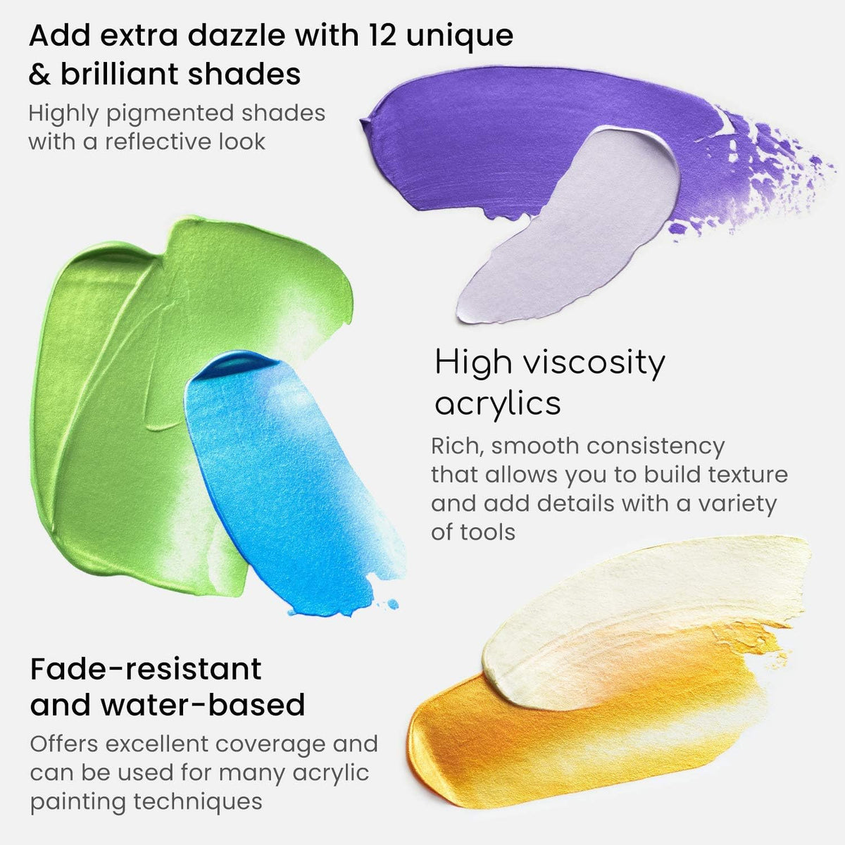 Arteza Metallic Acrylic Paint Set, 12 Colors, 22 ml