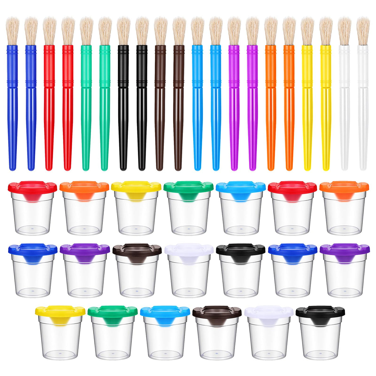 Paint Cups with Lids and Brushes, 20-Pack
