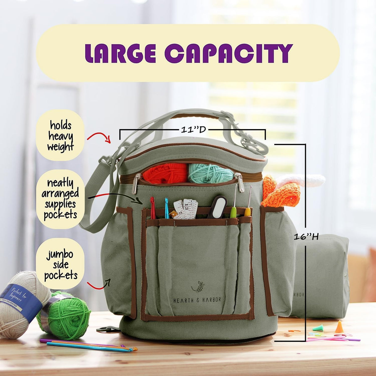 Hearth & Harbor Crochet Bag, Sage Green, Sage green
