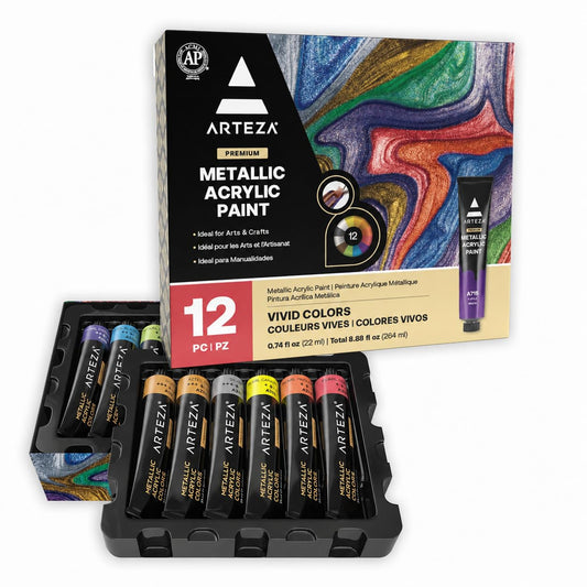 Arteza Metallic Acrylic Paint Set, 12 Colors, 22 ml