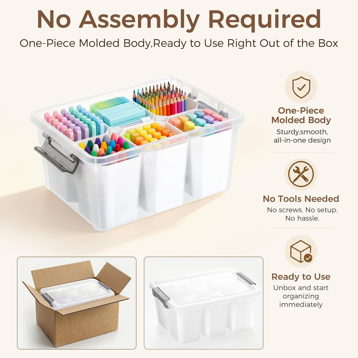 Citylife 17-Quart Craft Organizer Bin with Lid, Clear, Clear, 17 qt