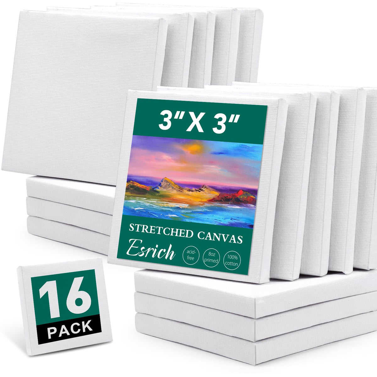 ESRICH Mini Stretched Canvas, 4x4 in, 12-Pack