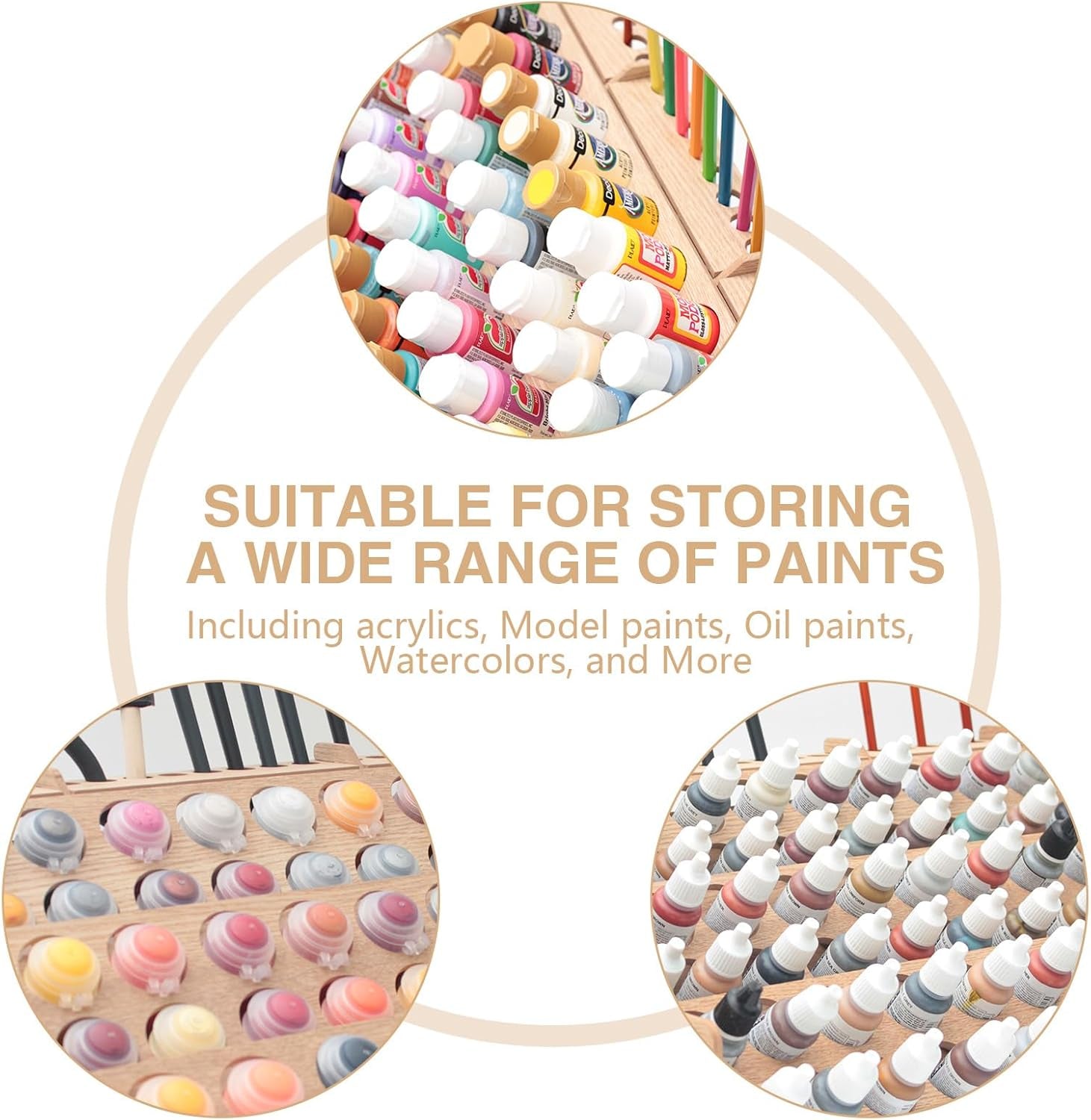 Extra Large Wooden 9-Tiers 99 Bottles' Capacity Wooden Paint Organizer & Paint Brush Rack for Acrylic OIL Craft Hobby Mini Model Painting Organizer for Artists (Vertical)