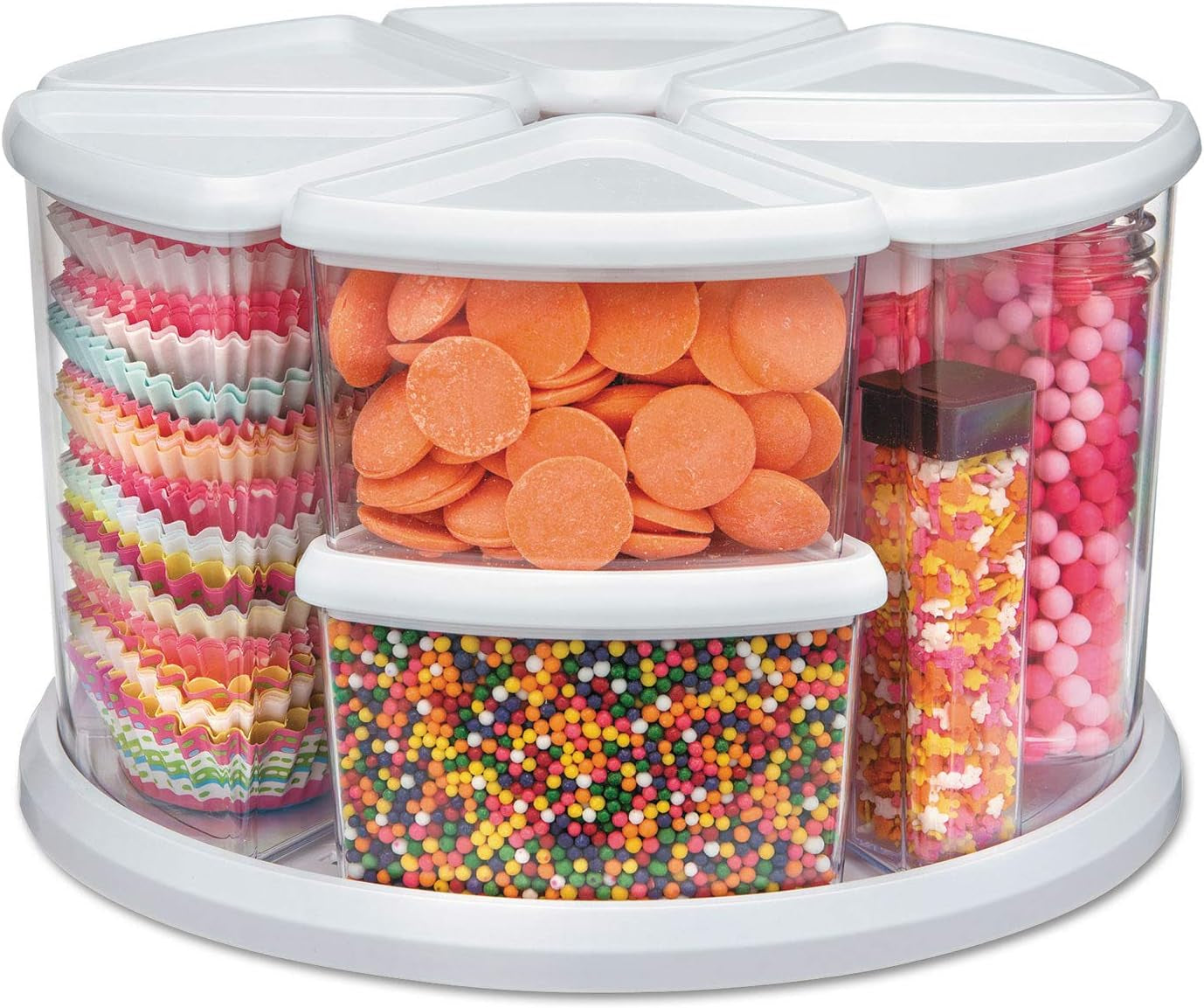 Rotating Carousel Craft Organizer, 9-Canister, Includes 3" and 6" Canisters, Removable, Clear, Lids