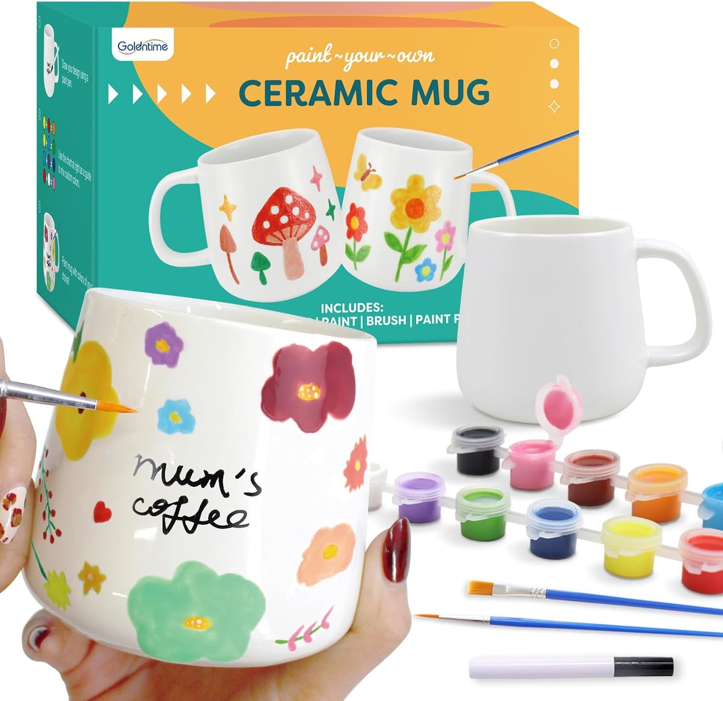 DIY Mug Painting Kit for Adults Kids with 2 Paintable Ceramic Mugs 12 Safe Paints, 2 Brushes & Ceramic Pen, Creative Crafts for Mother'S Day, Father'S Day & Valentine'S Day Gifts