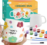 DIY Mug Painting Kit for Adults Kids with 2 Paintable Ceramic Mugs 12 Safe Paints, 2 Brushes & Ceramic Pen, Creative Crafts for Mother'S Day, Father'S Day & Valentine'S Day Gifts