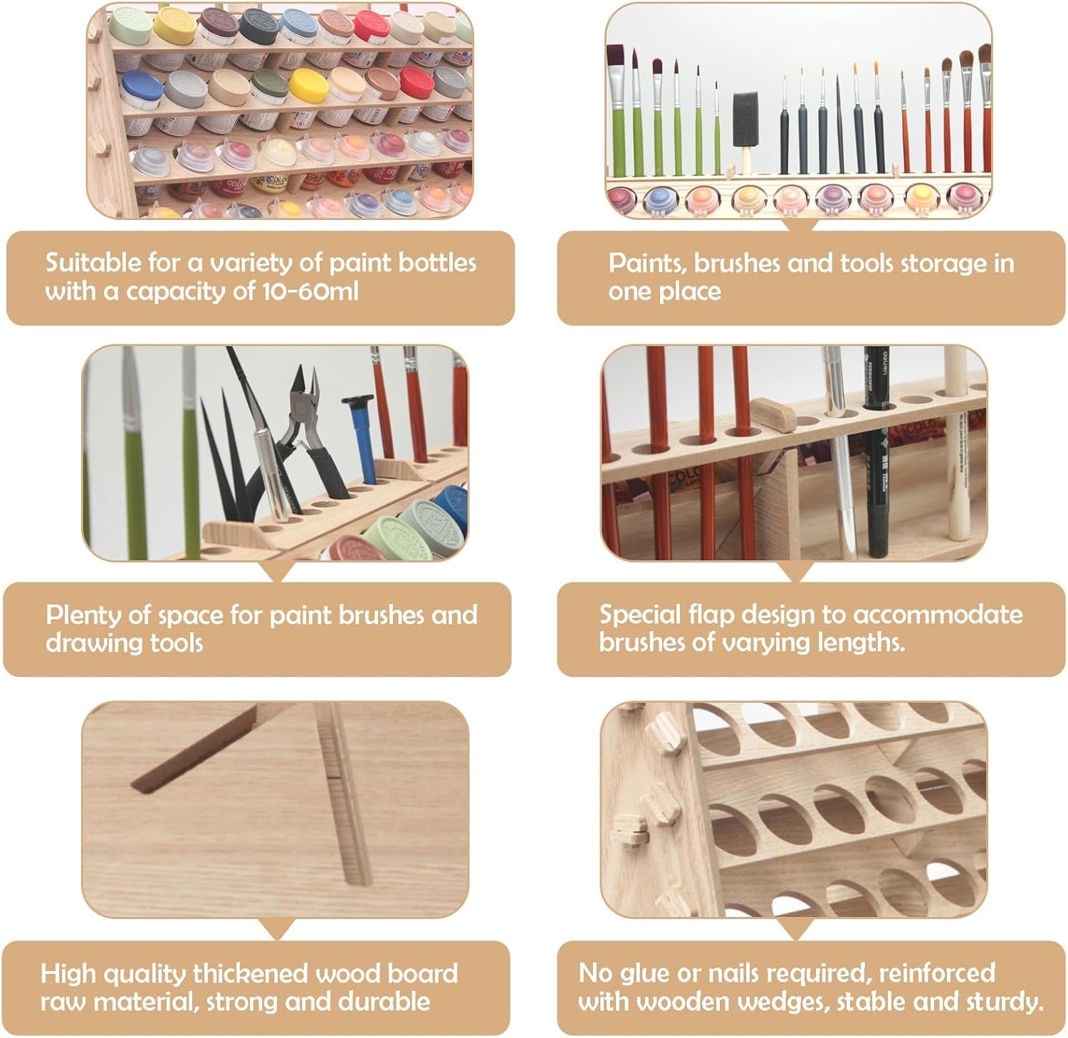 Extra Large Wooden 9-Tiers 99 Bottles' Capacity Wooden Paint Organizer & Paint Brush Rack for Acrylic OIL Craft Hobby Mini Model Painting Organizer for Artists (Vertical)