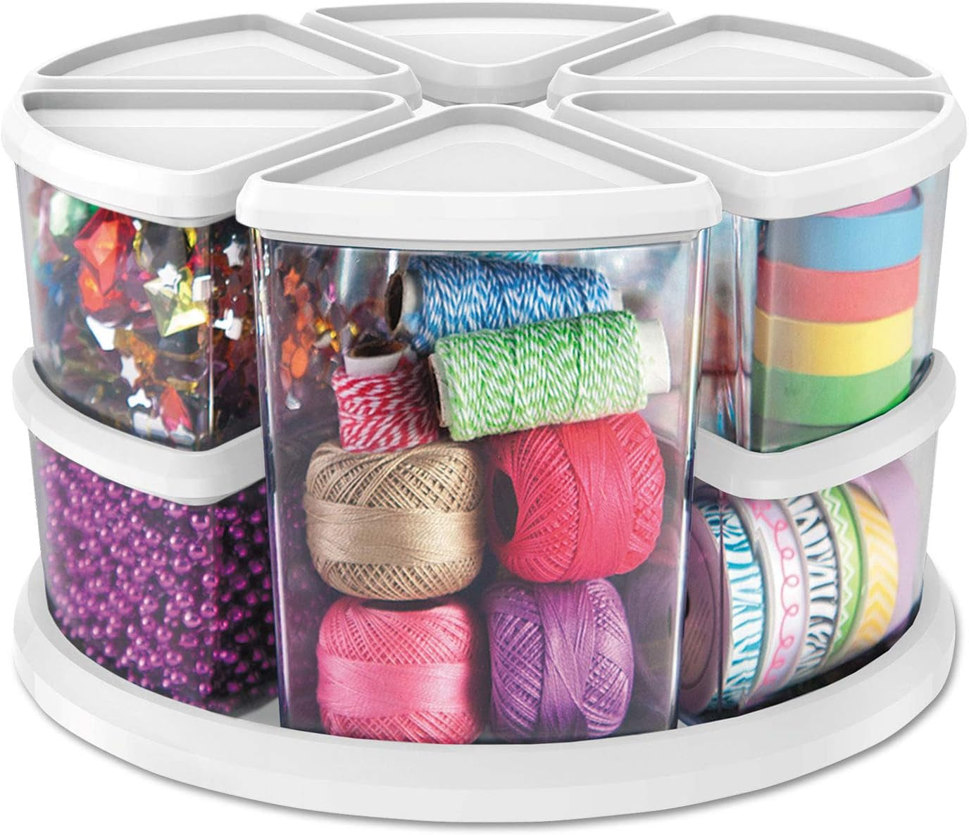 Rotating Carousel Craft Organizer, 9-Canister, Includes 3" and 6" Canisters, Removable, Clear, Lids