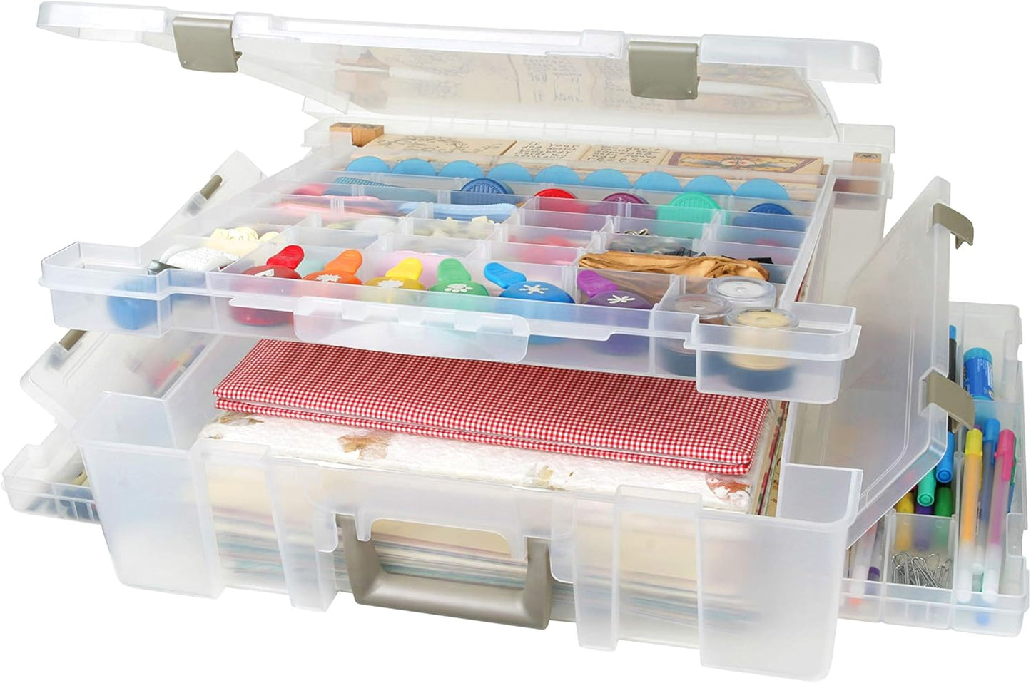 6981AB Super Satchel Deluxe Divided Base, Large Portable Art & Craft Organizer with Drawers, [1] Plastic Storage Case, Clear