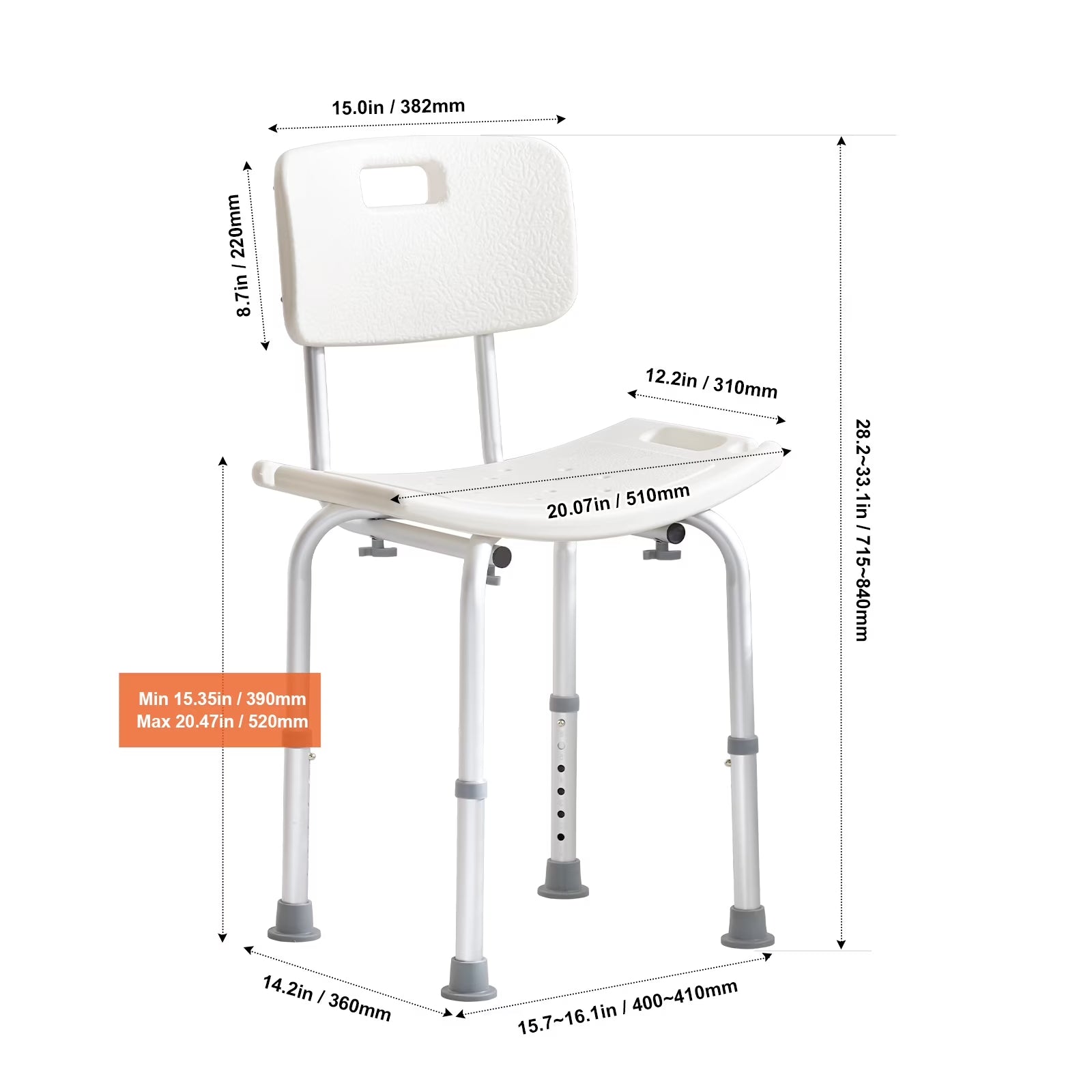 Shower Chair, Height-Adaptable Bath Seat, Non-Slip Bathroom Stool for Shower or Bathtub, Ideal for Seniors, Disabled, and Individuals with Limited Mobility, Supports up to 350 Lbs