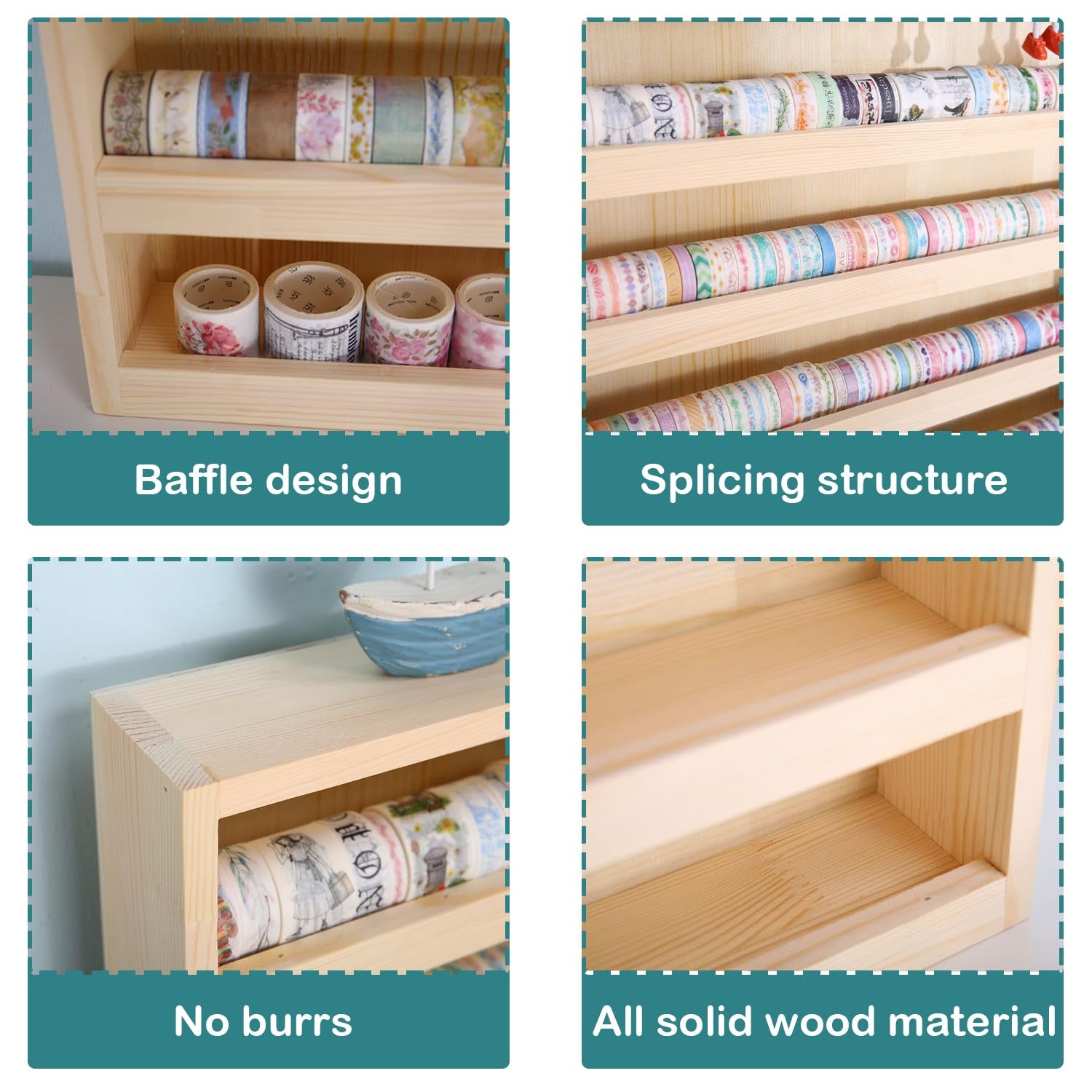 Wood 3 Layers Storage Organizer, Washi Tape Box with Hanging Hook, Divider Closet Container Holder for Sewing,Thread, Office Supplies, Craft Supplies, Jewelry, Accessories