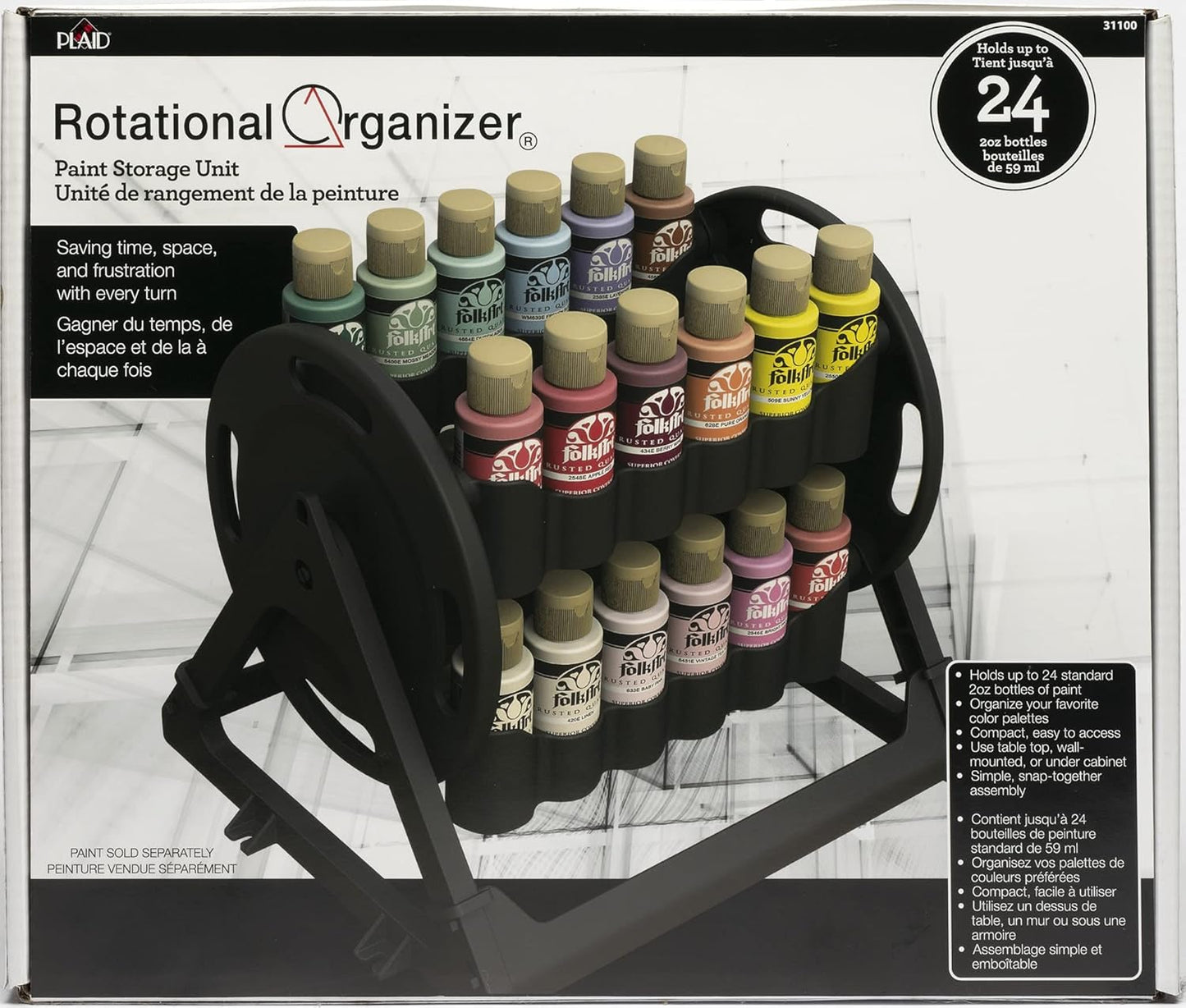 Rotational Organizer for Acrylic Storage, Holds 24 Standard 2 Fl Oz Bottles, DIY Arts & Crafts Organizer, 31100