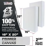 U.S. Art Supply Extra-Deep Stretched Canvas, 16x20 in, 2-Pack