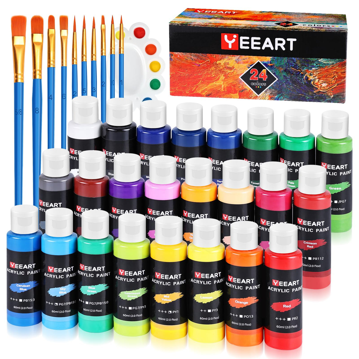 Yeeart Acrylic Paint Set, 24 x 2 oz