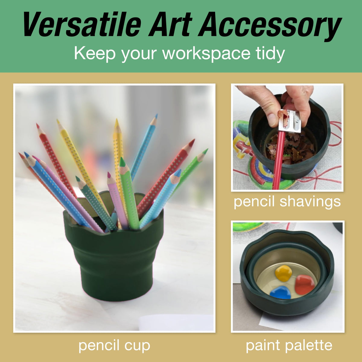 Faber-Castell Clic & Go Collapsible Water Cup with Brush Rim, Dark green