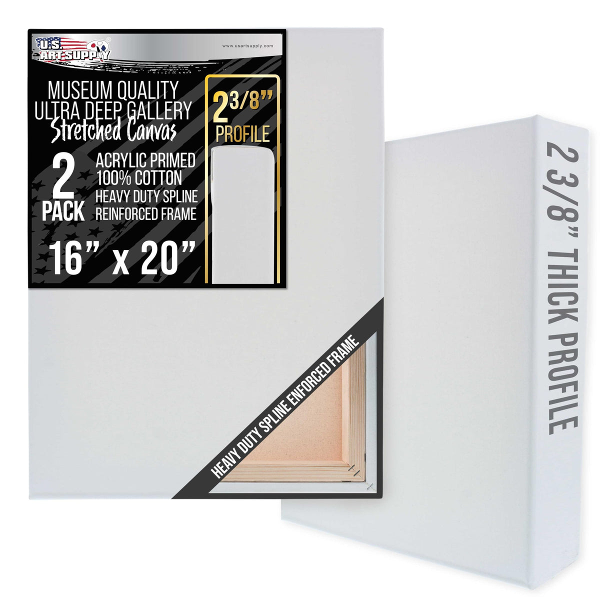 U.S. Art Supply Extra-Deep Stretched Canvas, 16x20 in, 2-Pack