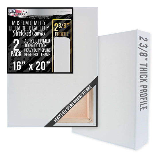 U.S. Art Supply Extra-Deep Stretched Canvas, 16x20 in, 2-Pack