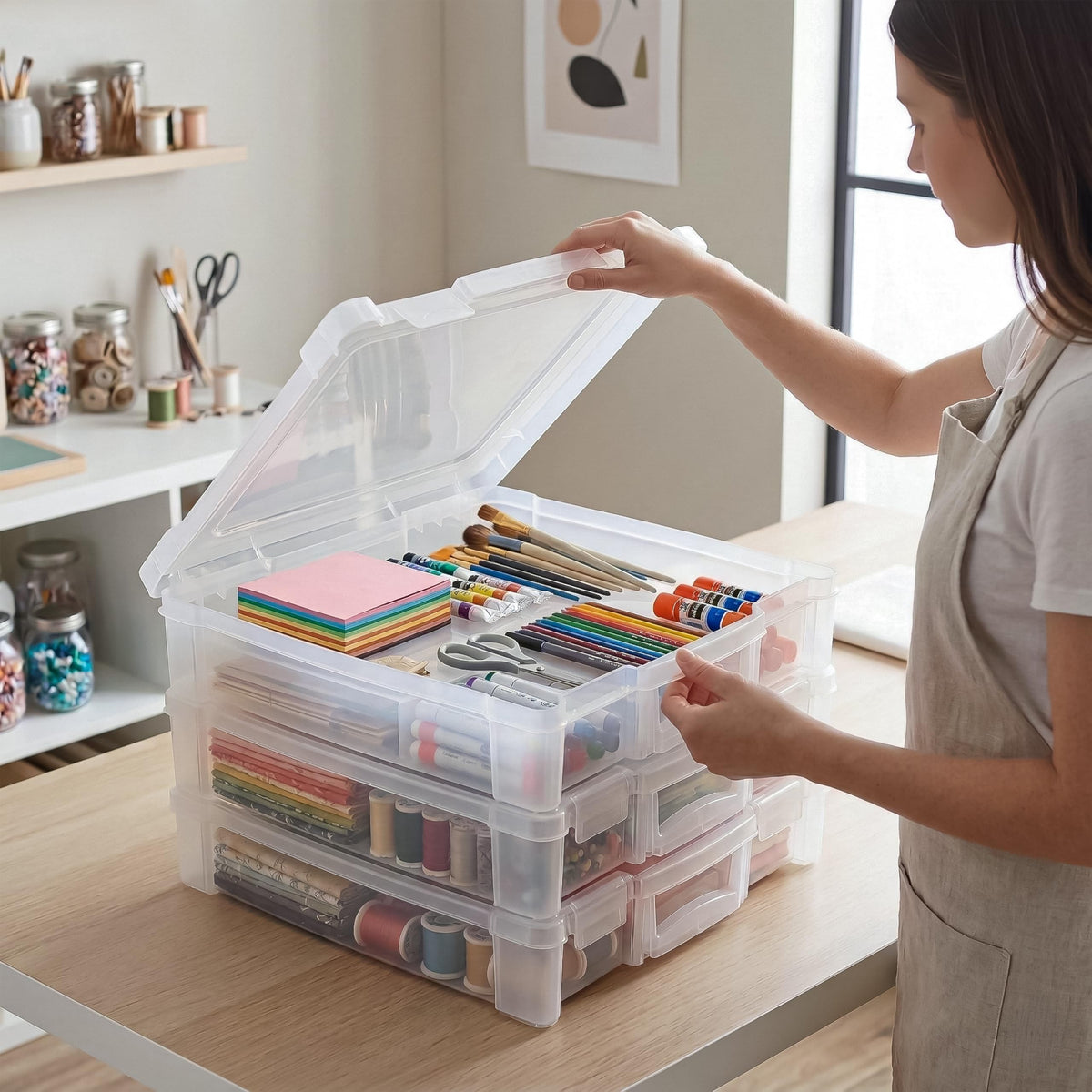 ArtBin 12 x 12 Craft Organizer with Handle, 3-Pack, Clear, 3 boxes