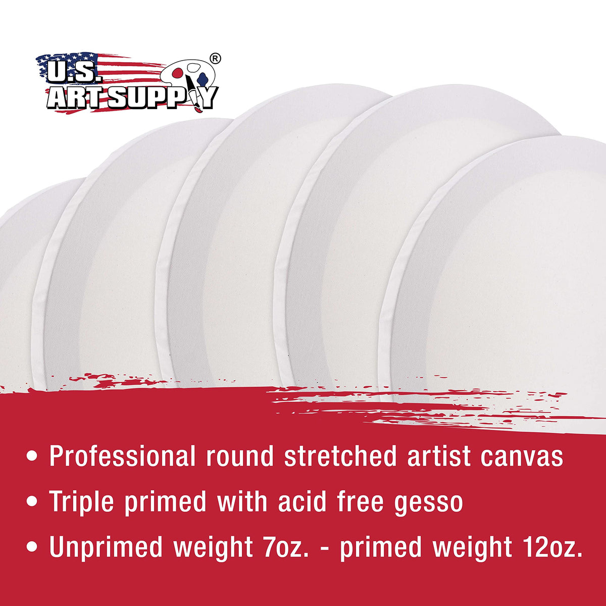 U.S. Art Supply Round Stretched Canvas, 8 in, 6-Pack