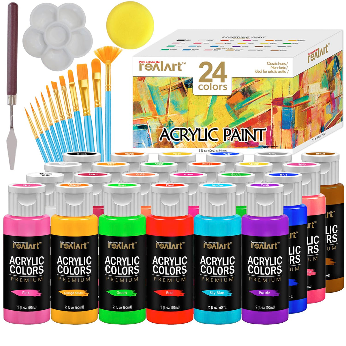 REALART Acrylic Paint Set, 24 x 2 oz