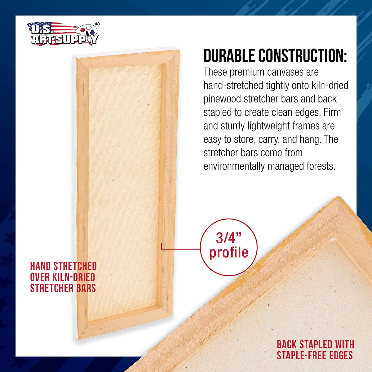 U.S. Art Supply Stretched Canvas, 4x12 in, 6-Pack