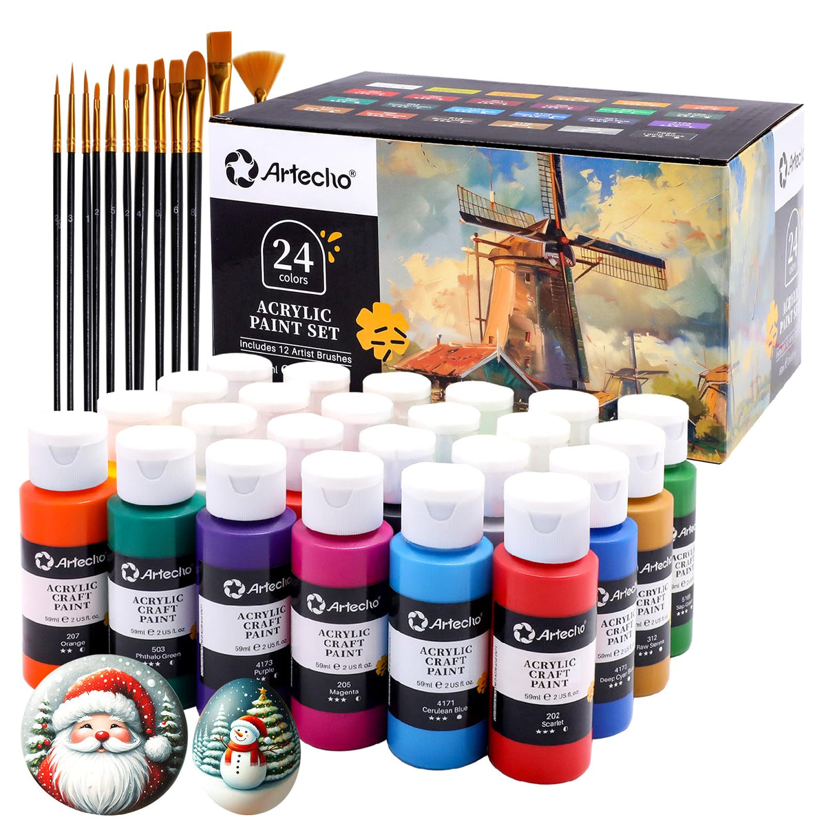 Artecho Acrylic Paint Set, 24 x 2 oz