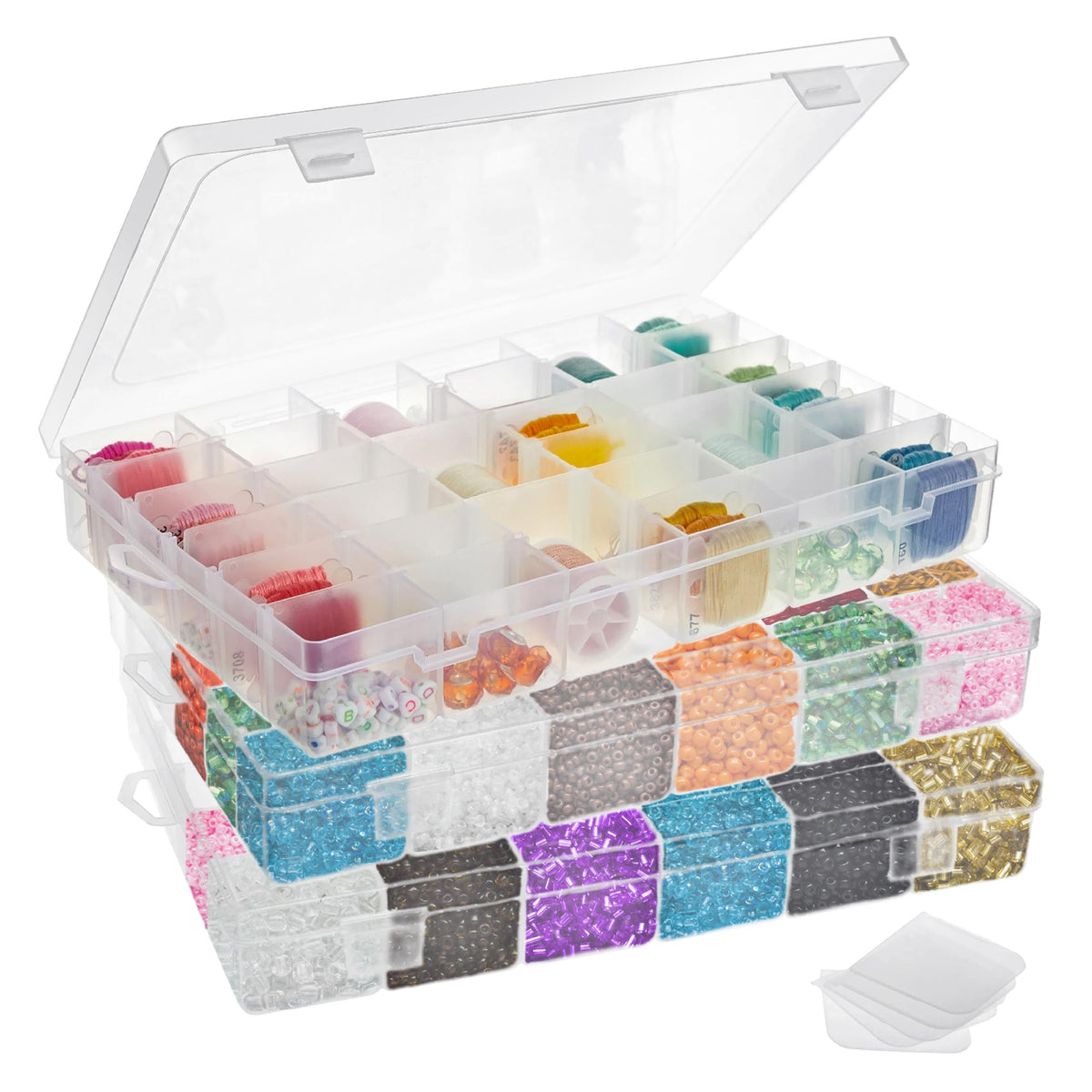 Juvale Clear Bead Organizer, 3-Pack, 36 Compartments, 3 boxes