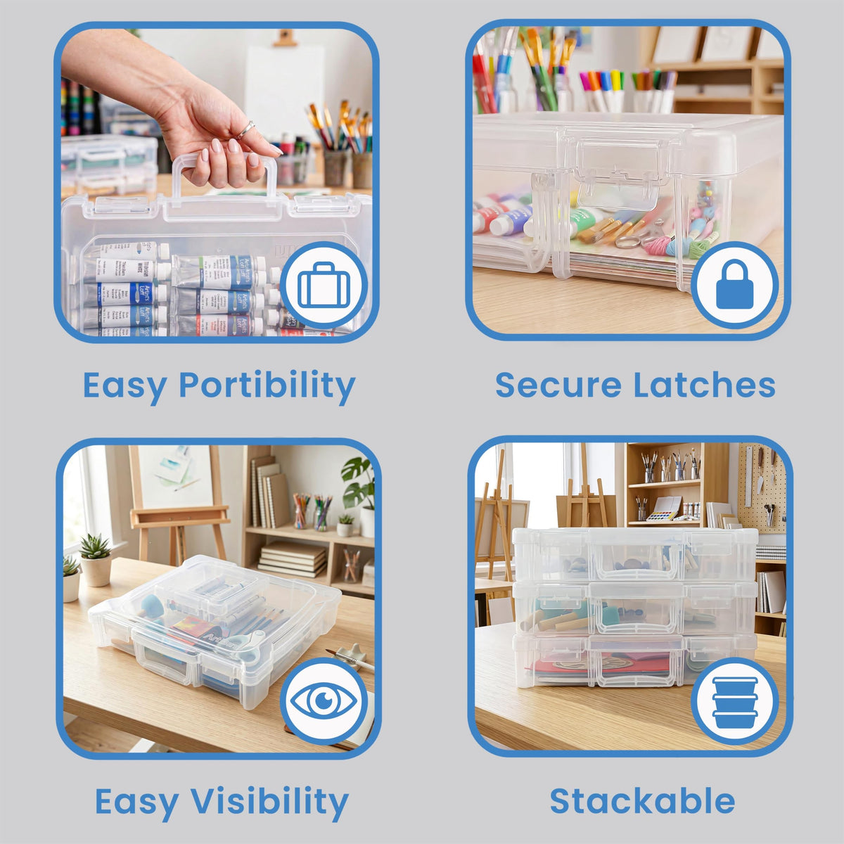 ArtBin 12 x 12 Craft Organizer with Handle, 3-Pack, Clear, 3 boxes