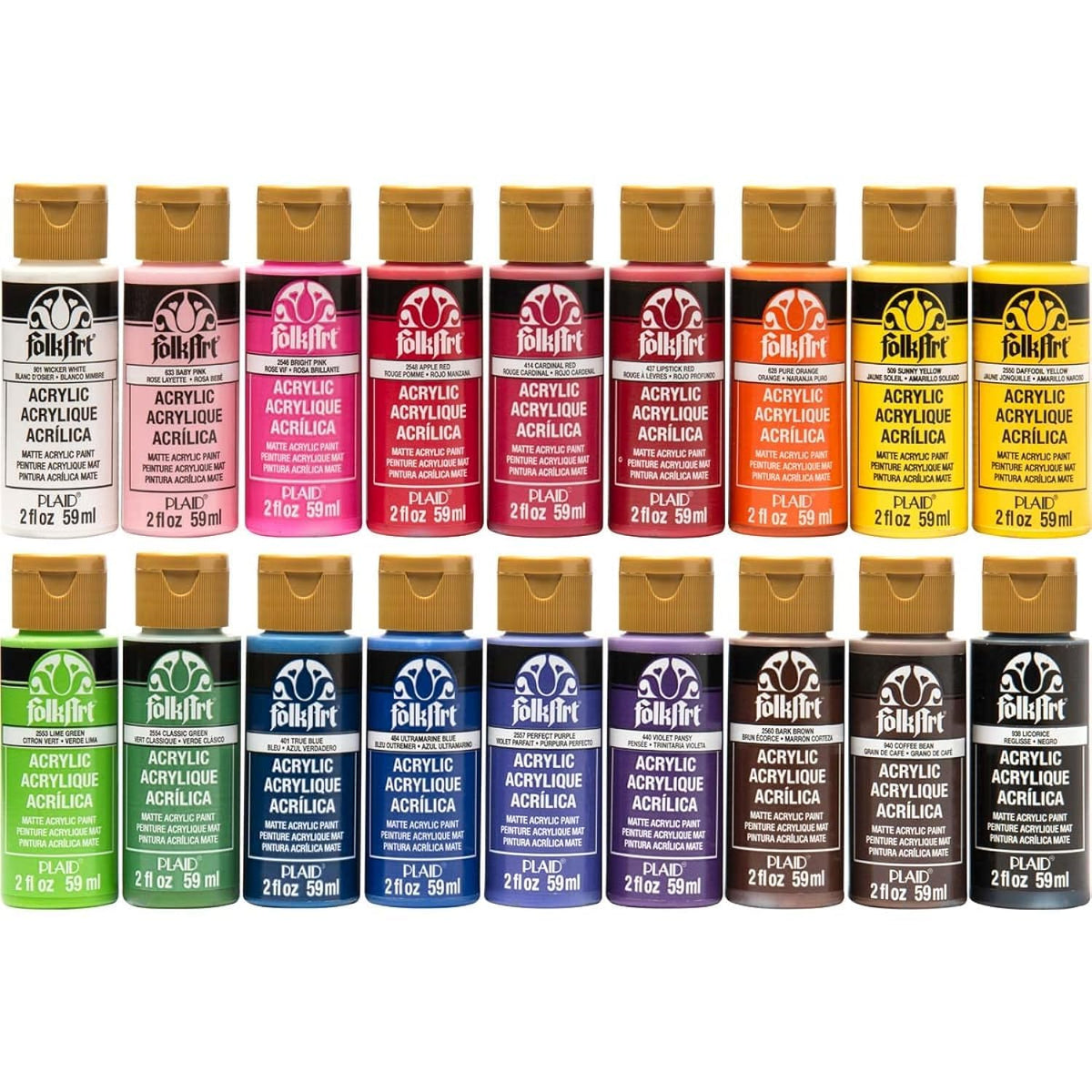 FolkArt Acrylic Paint Set – 18 Matte Colors, 2 oz Bottles