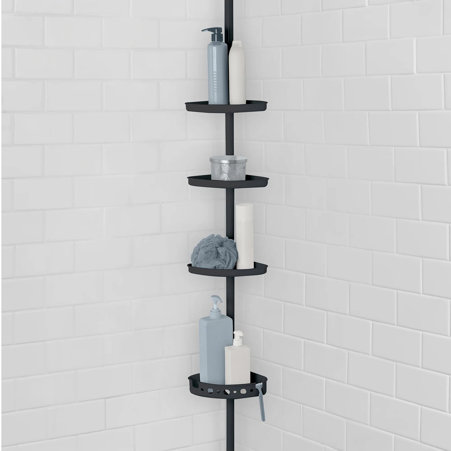 4-Tier Black Tension Pole Shower Caddy Organizer