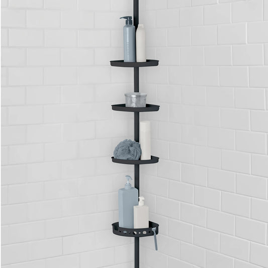 4-Tier Black Tension Pole Shower Caddy Organizer