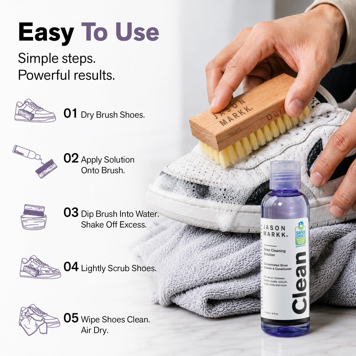 Jason Markk Essential Kit – 4 oz Shoe Cleaner and Durables Brush