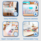 ArtBin Essentials Lift-Out Tray Box, Clear with Aqua Latches, Clear / aqua