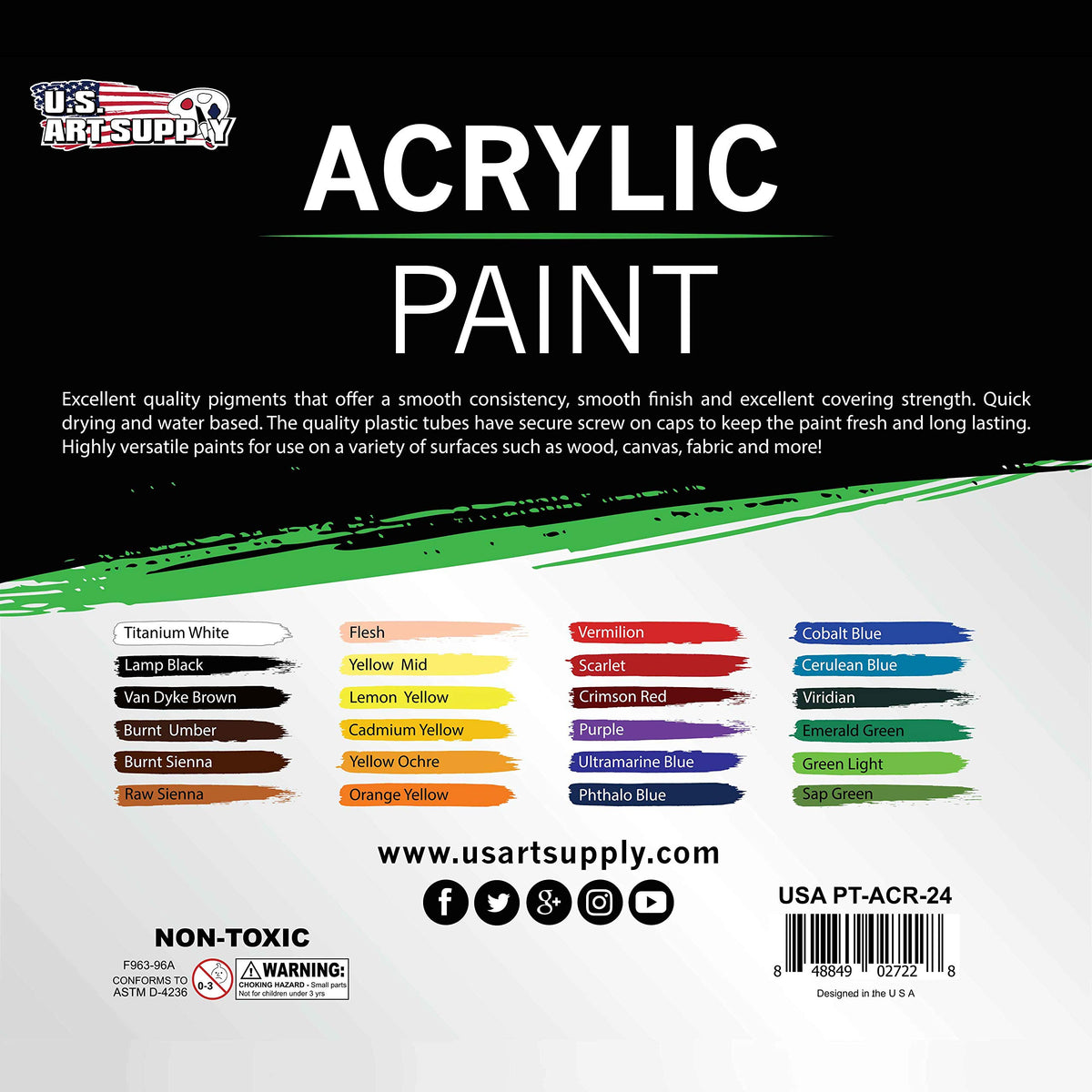 U.S. Art Supply 24 Color Acrylic Paint Set, 12ml